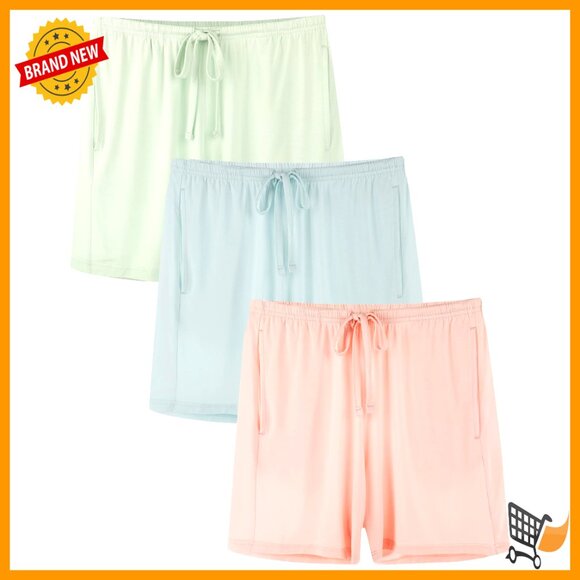 Bamboo Viscose Pajama Shorts Pack of 3 with Drawstring Waist and Pockets